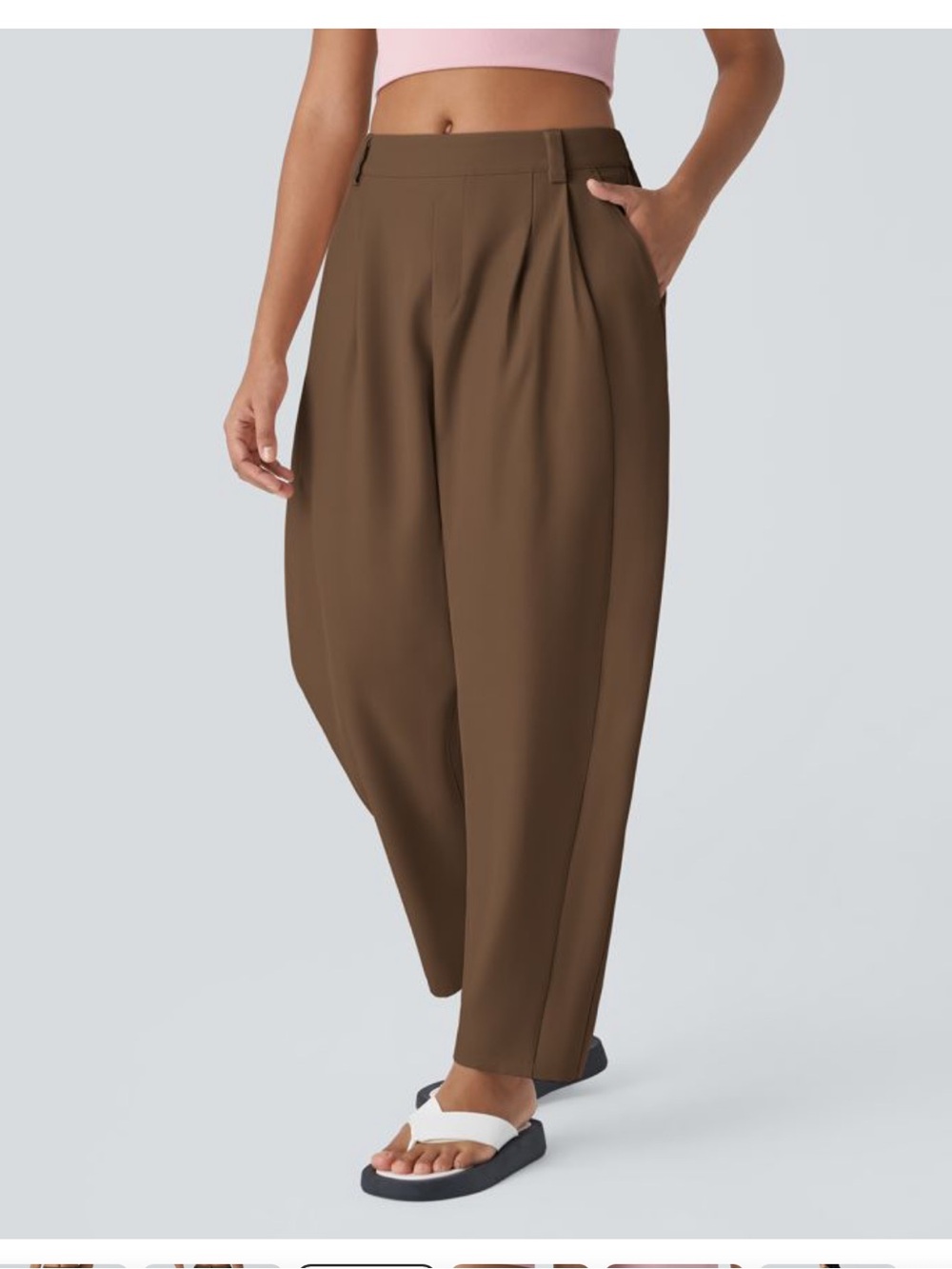 Halara Mid Rise Pocket Barrel Leg Baggy Work Pants Brown (Partridge) M
